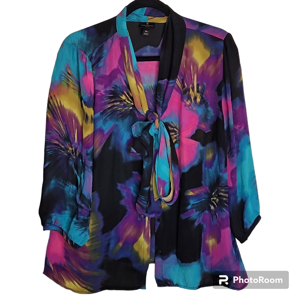 Worthington Multicolor Lightweight Blouse Size PXL with 3/4 Sleeve and B…
